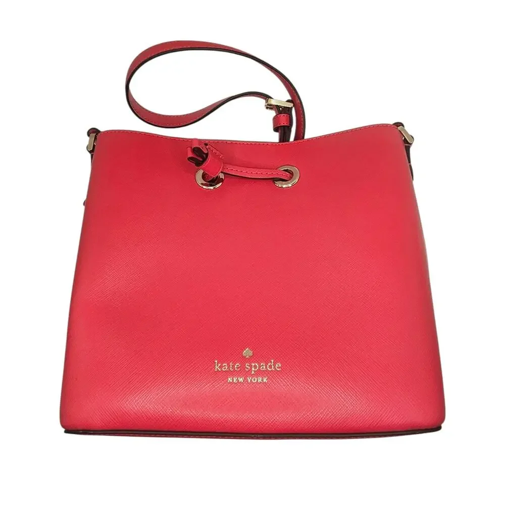 Kate Spade New York Marti Large Leather Bucket Crossbody Bag Coral Pink
